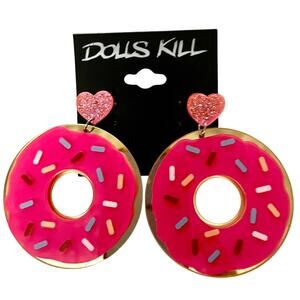 Dolls Kill L Donut Heart Glitter Pink Earrings Sprinkles Rave Kawaii Candycore